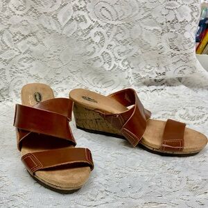 Dr. Scholls,  Brown Leather High Heels Wedge Sandals- Size 7.5